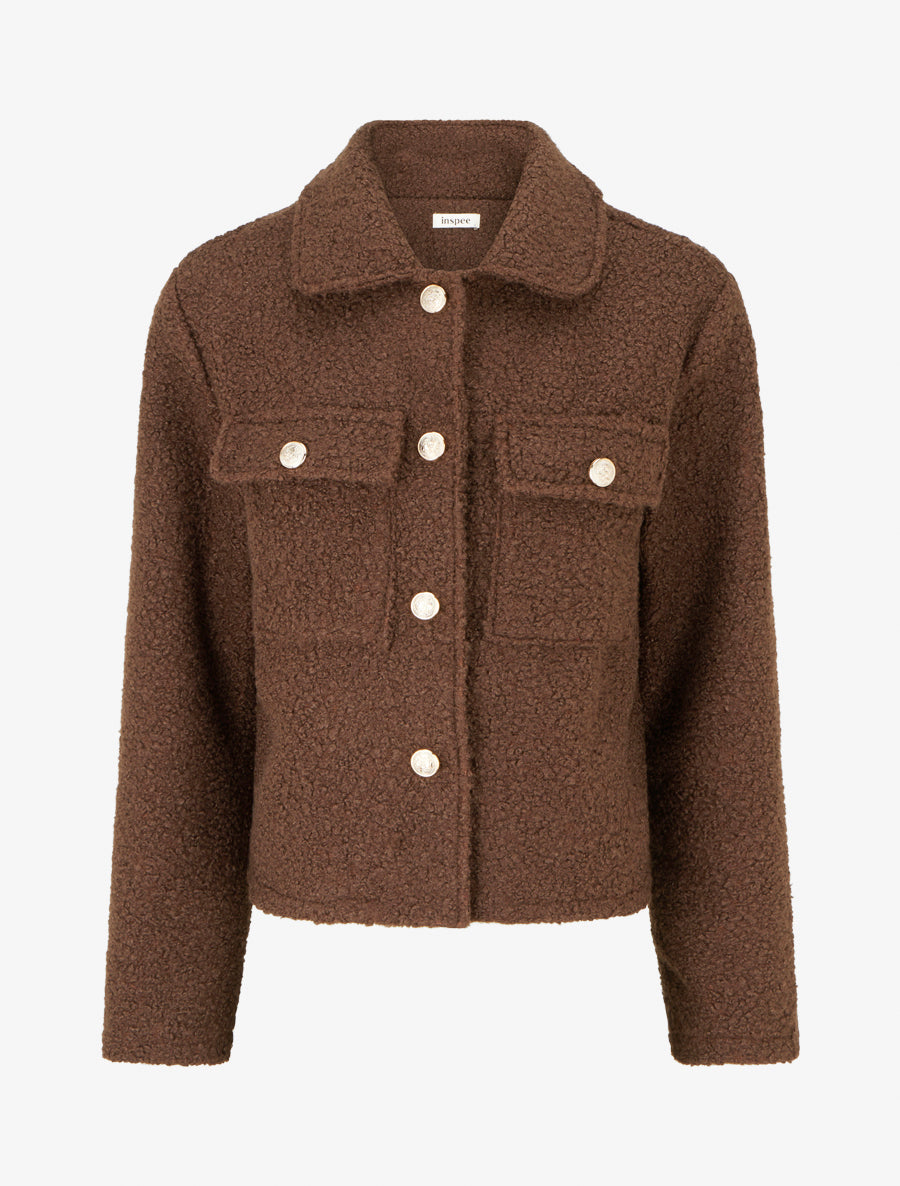 Manteau court effet laine bouclée - Marron - 1