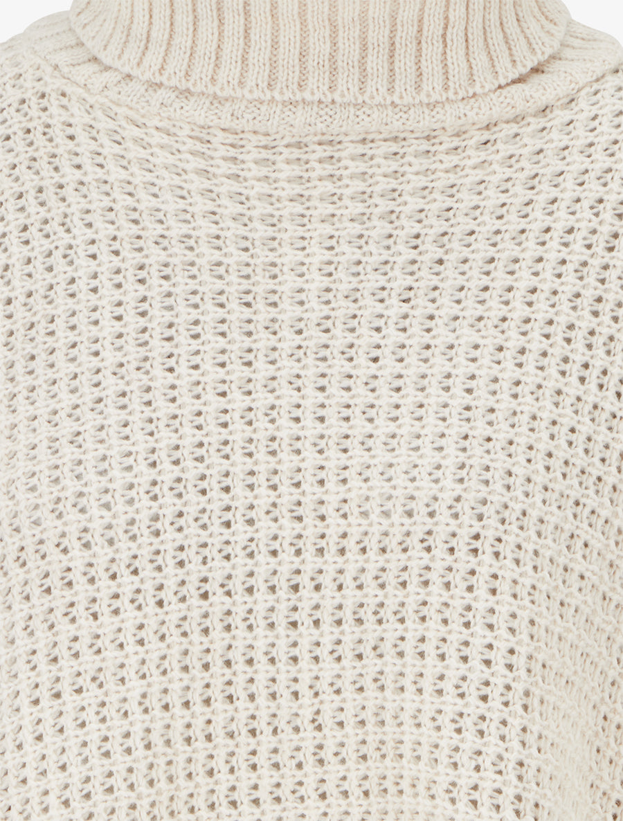 Pull carré style poncho à col roulé - Beige - 3