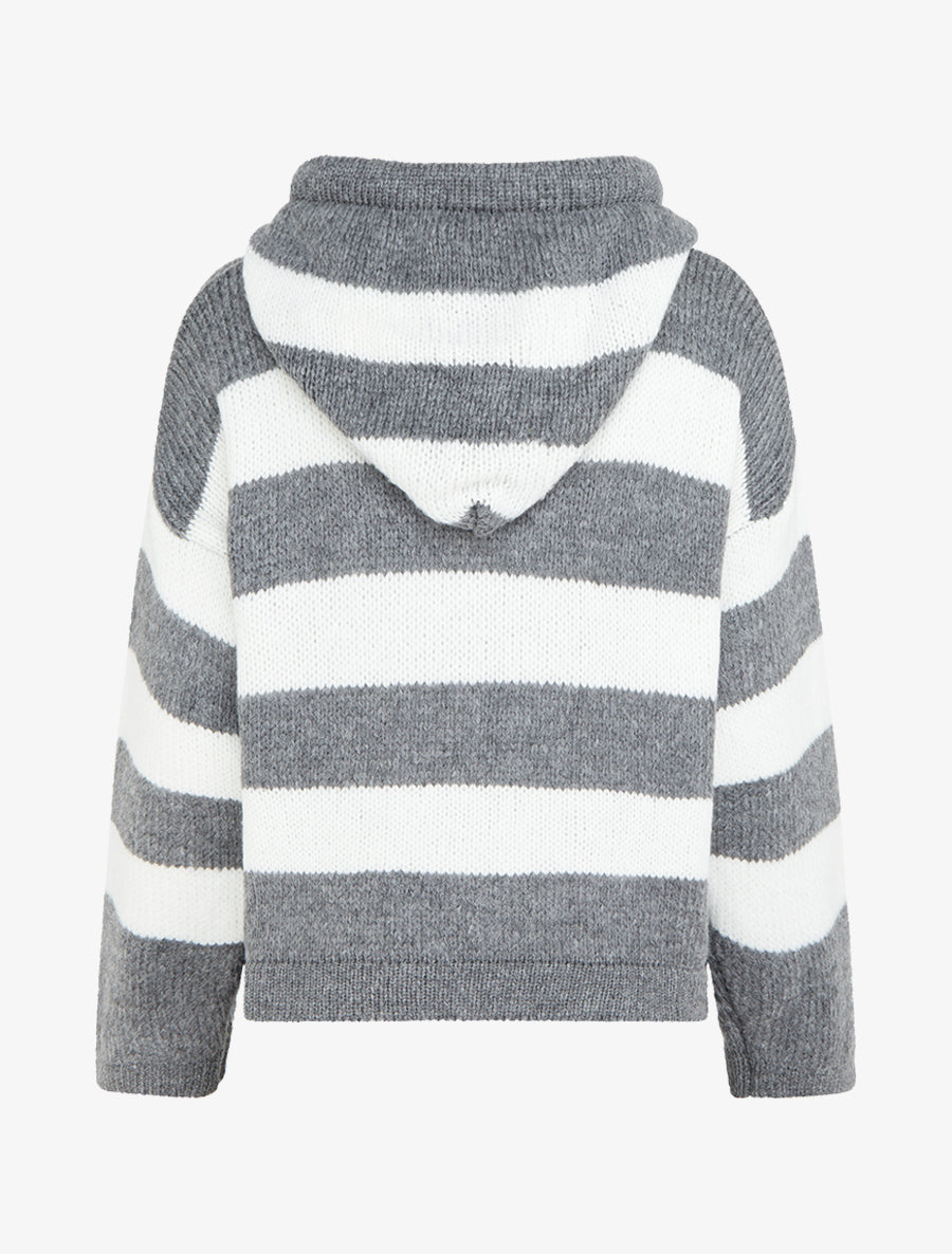 Pull rayé à capuche - Gris - 2