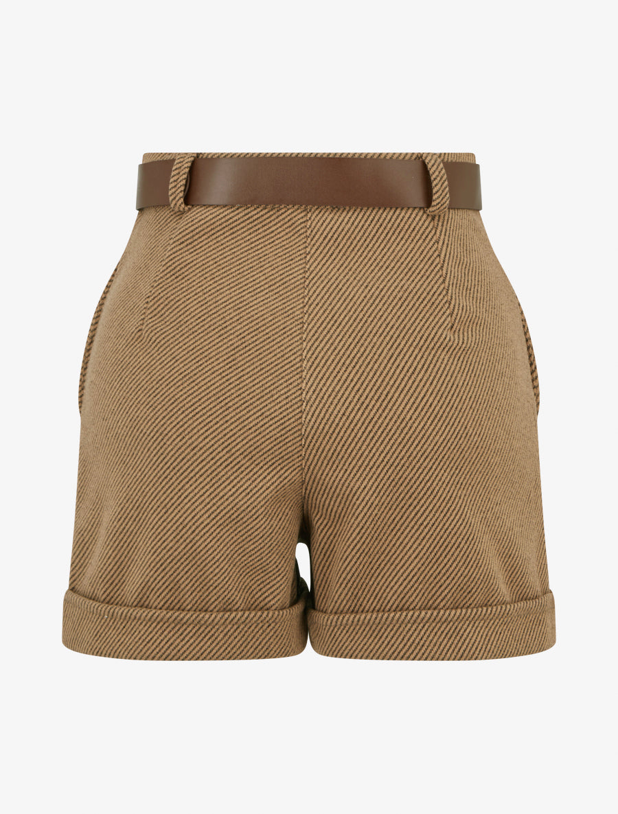 Short droit à ourlet et ceinture - Marron - 2