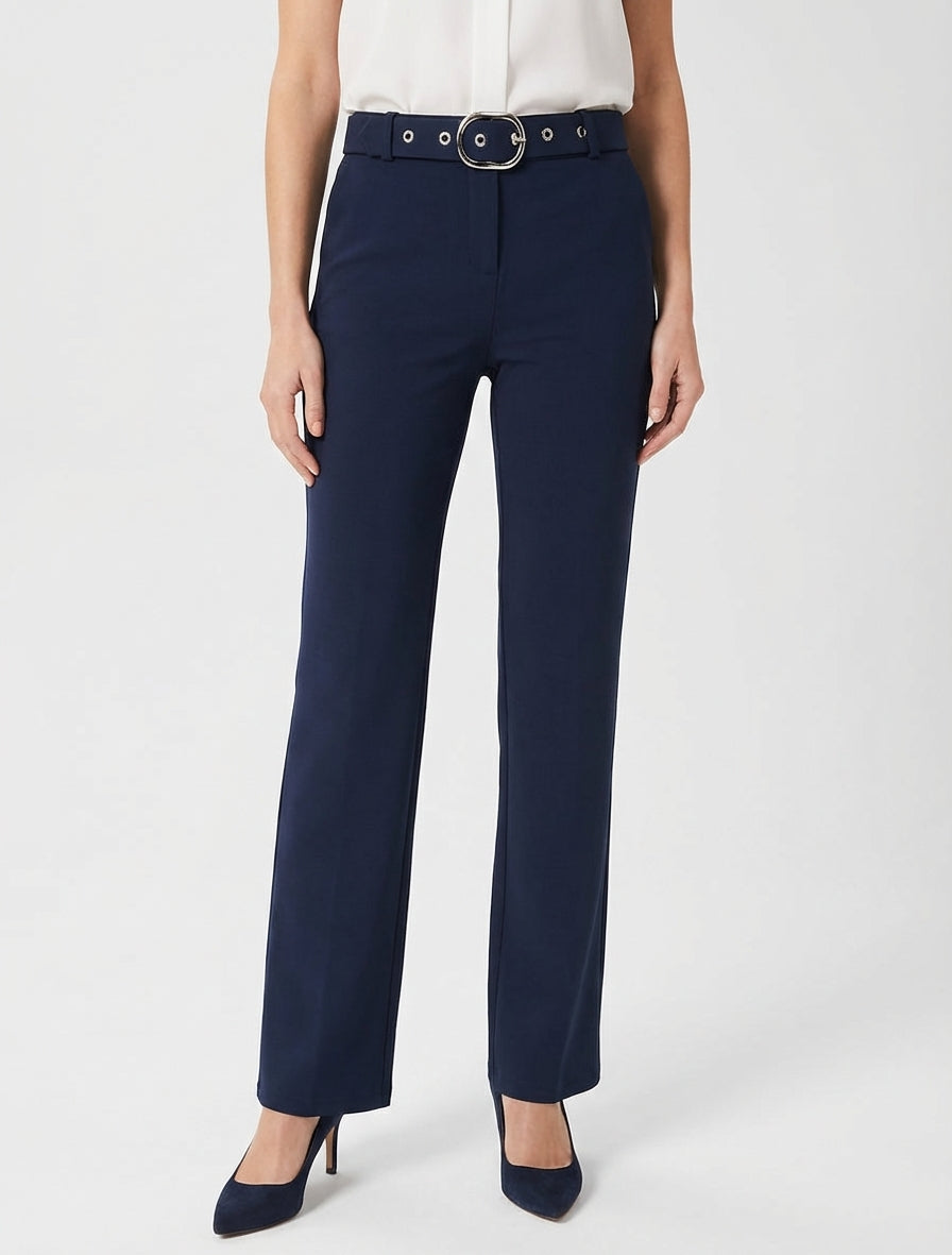 Pantalon droit à ceinture incluse - Marine