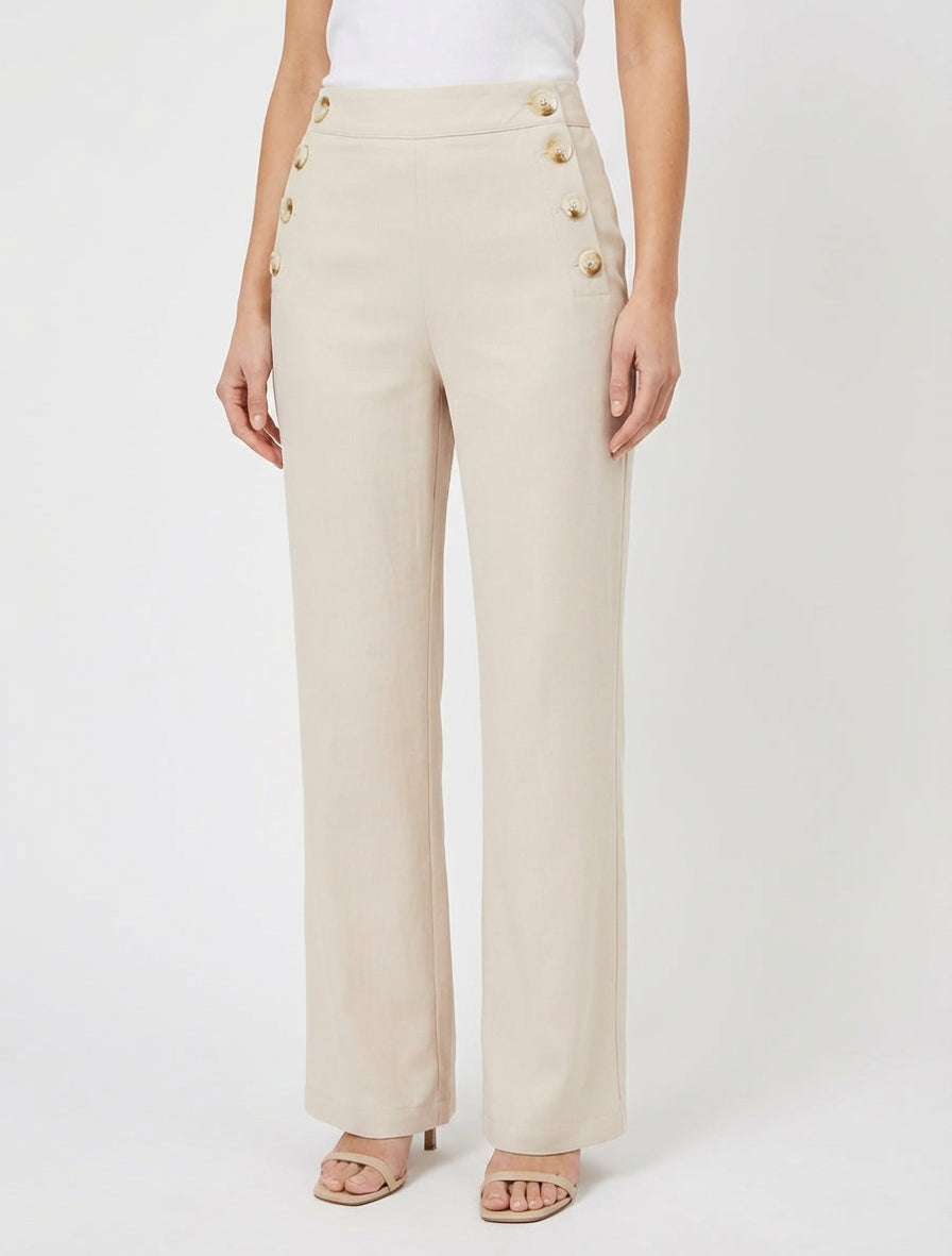 Pantalon droit taille haute - Beige