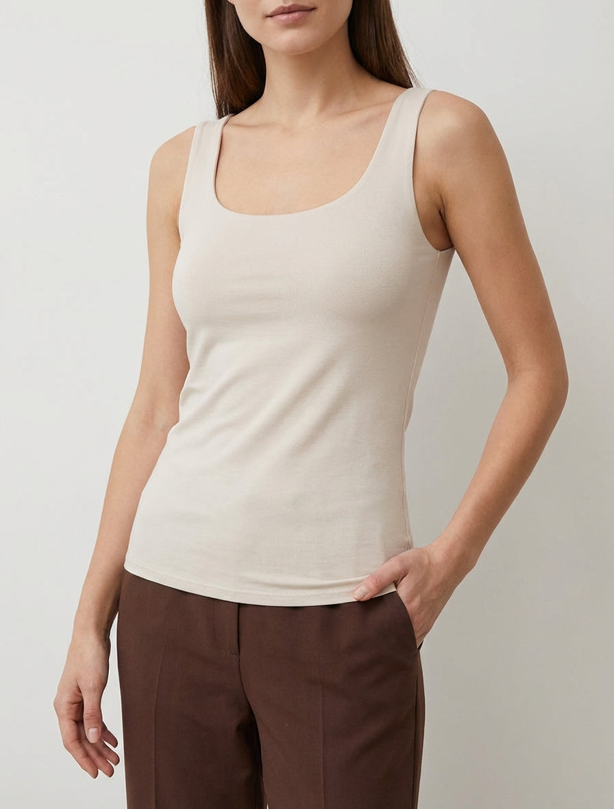 Débardeur stretch col U - Beige