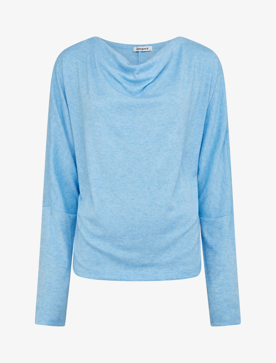 Pull fin uni à col bénitier - Bleu ciel - 1