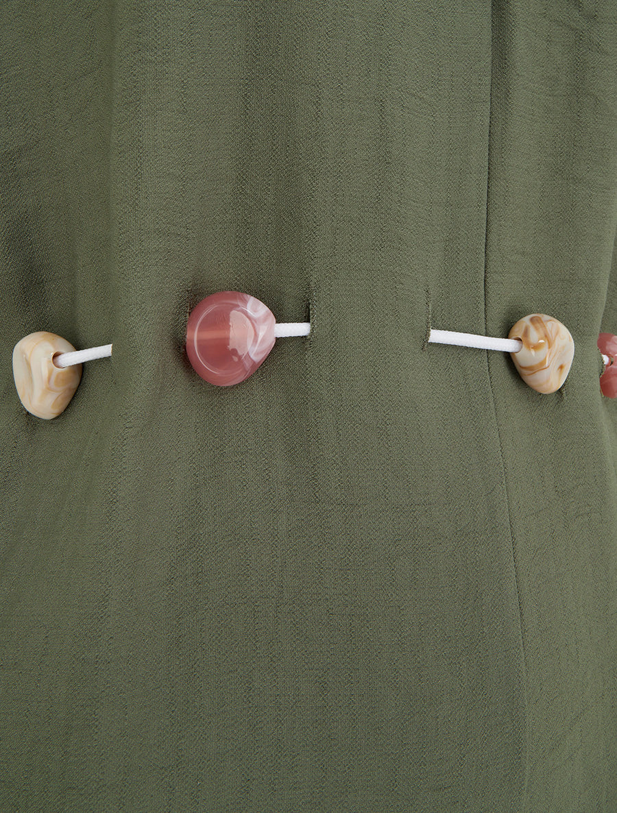 Combinaison ample à manches courtes et ceinture perlée - Kaki - 3