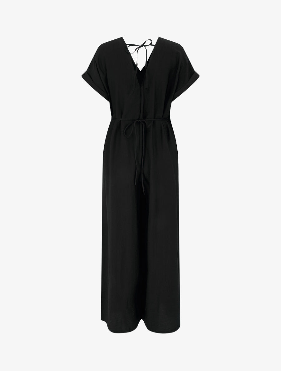 Combinaison ample à manches courtes et ceinture perlée - Noir - 2