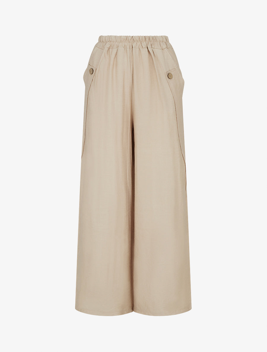Pantalon ample uni à boutons décoratifs - Beige - 1
