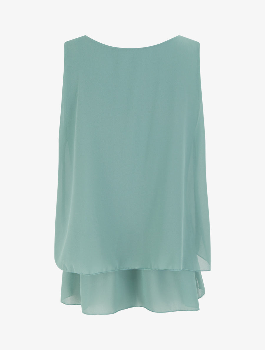 Top en voile à bords volantés - Turquoise - 2