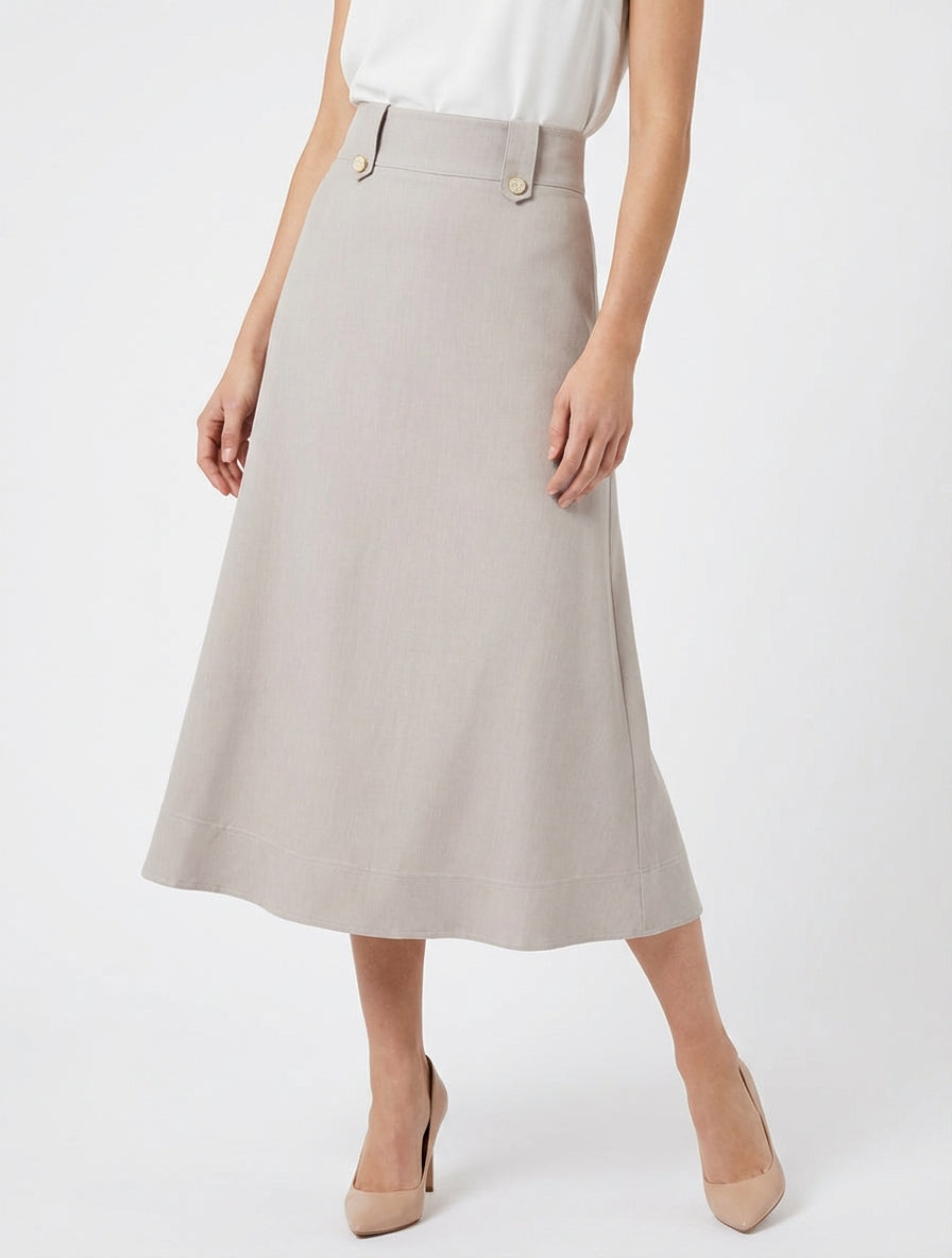 Jupe mi-longue taille haute - Taupe clair