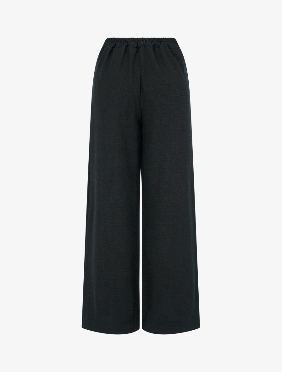 Pantalon droit effet lin à double pans - Noir - 2