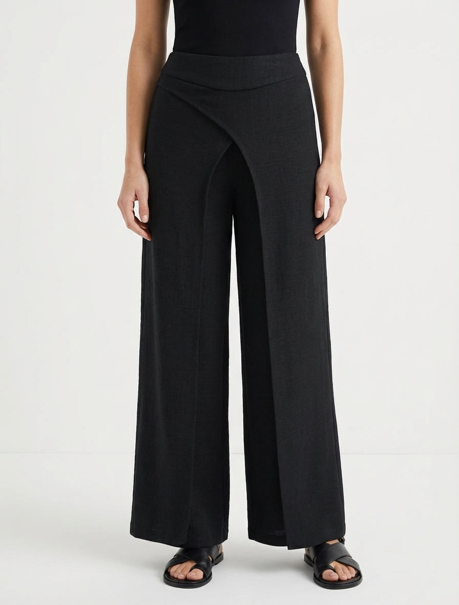 Pantalon droit taille haute à double pans - Noir