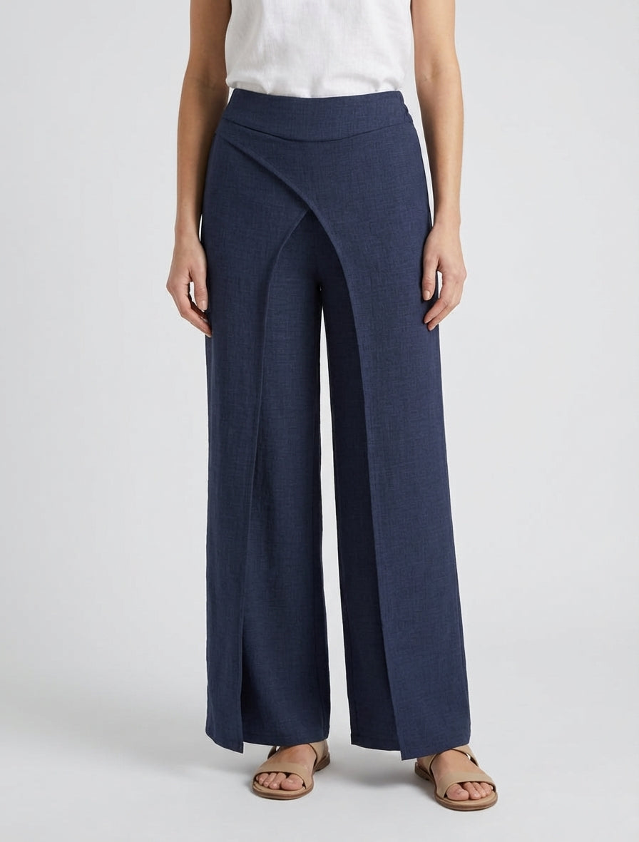 Pantalon droit taille haute à double pans - Marine