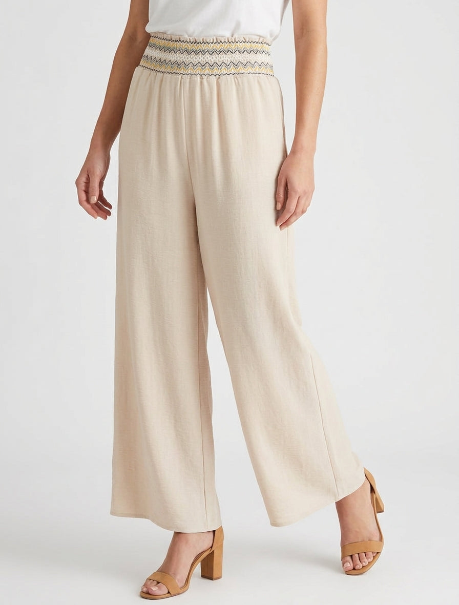 Pantalon droit taille haute fantaisie - Beige