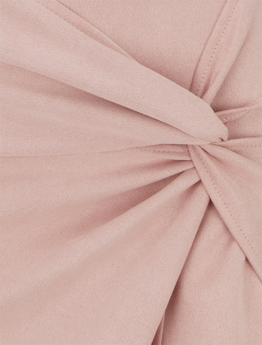 Jupe droite en suédine effet torsadé - Rose - 3