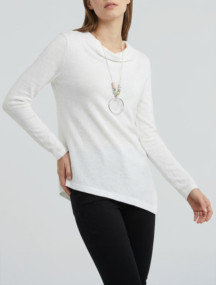 Pull asymétrique maille fine - Blanc