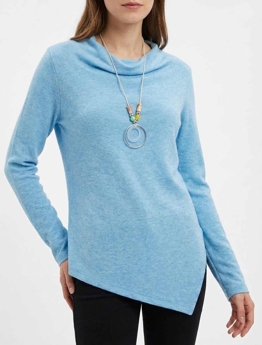 Pull asymétrique à encolure bénitier - Bleu ciel