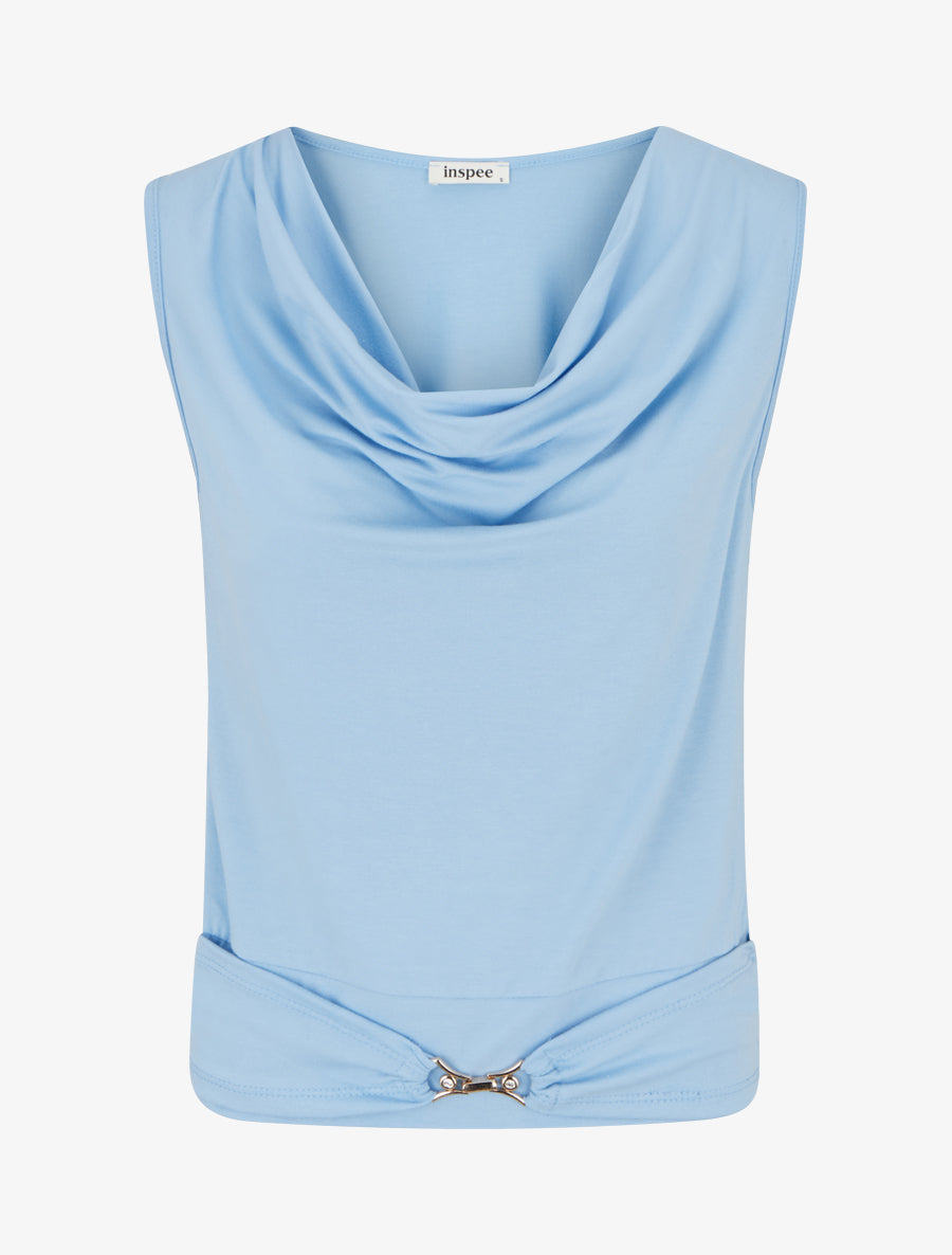 Top uni à empiècement bijou strassé - Bleu ciel - 1