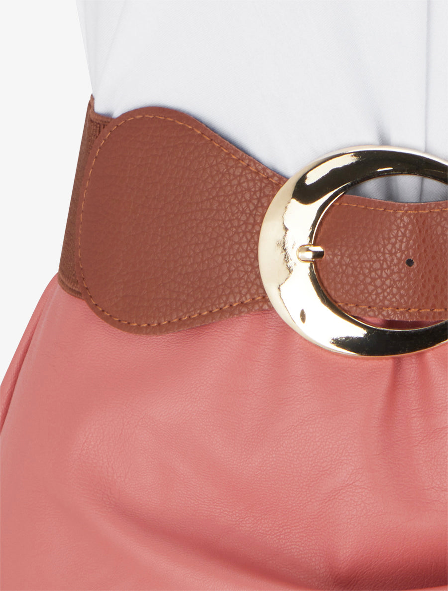 Robe bimatière à col V - Rose saumon - 3