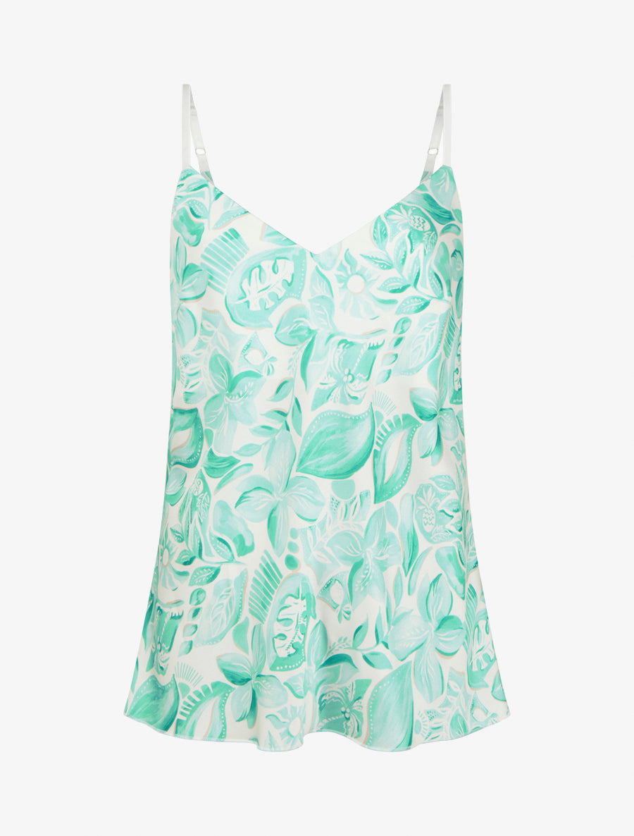 Caraco satiné imprimé feuillage - Vert menthe - 1