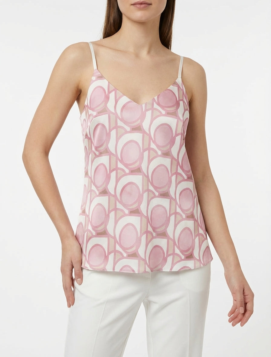 Caraco satiné col V ajustable - Rose