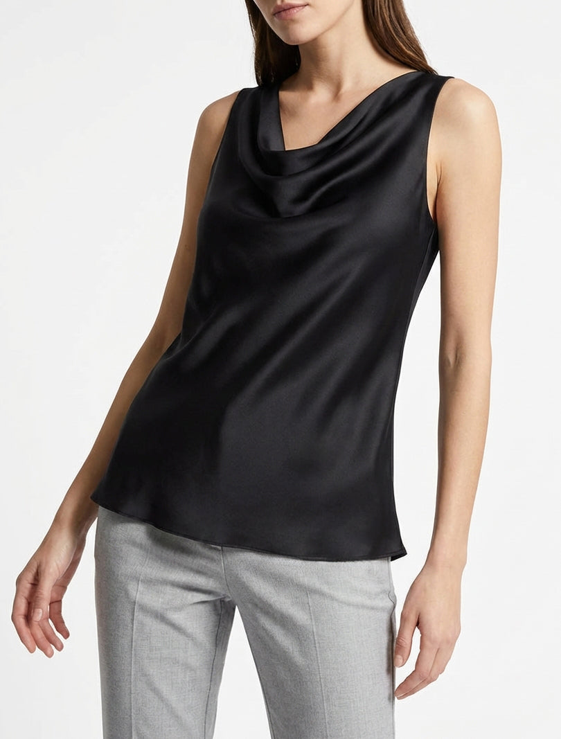 Top satiné coupe droite col bénitier - Noir