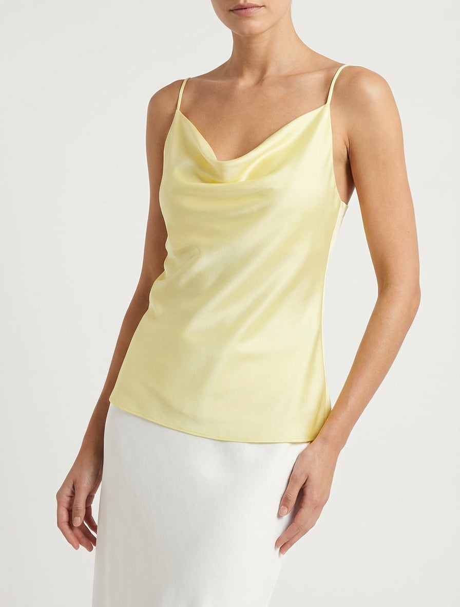 Caraco satiné à fines bretelles - Jaune pâle