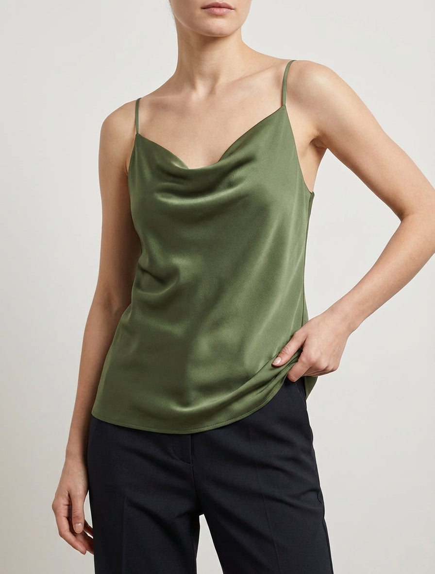 Caraco satiné à fines bretelles - Kaki