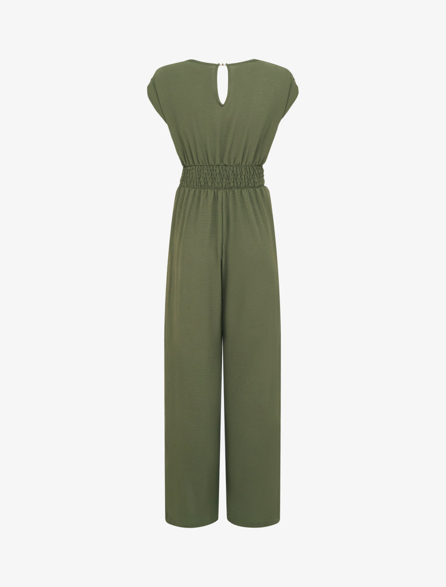 Combinaison ample à col cache-coeur effet drapé - Kaki - 2