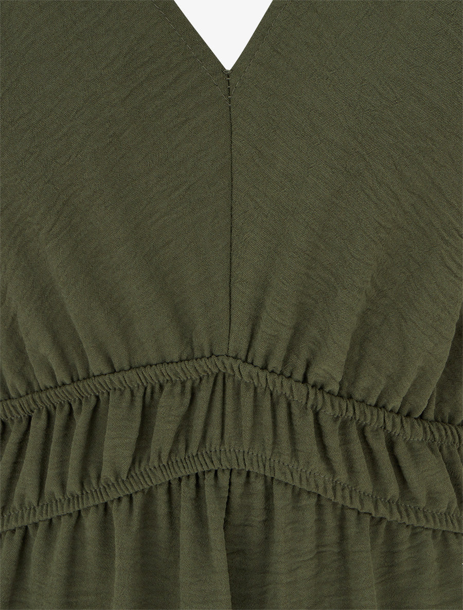 Robe longue évasée à bretelles perlées - Kaki - 3