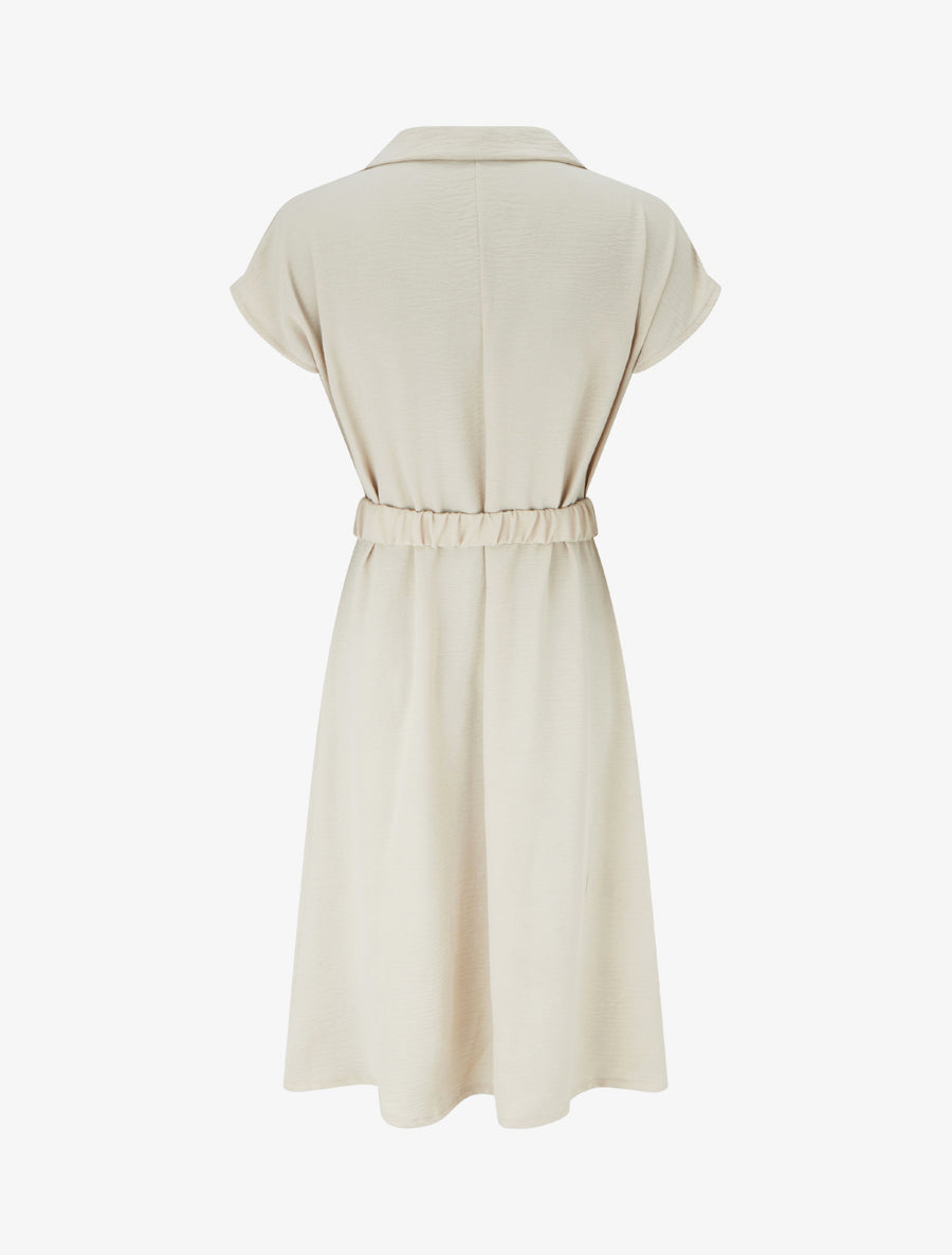 Robe fluide unie ceinturée - Beige - 2