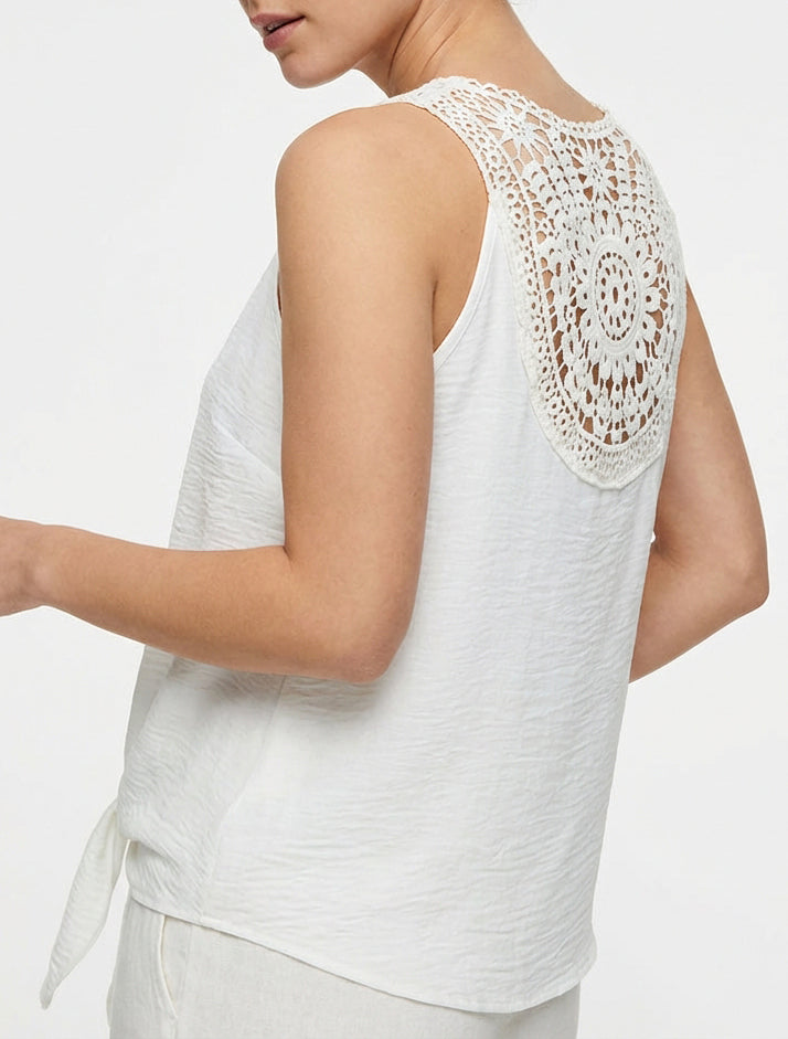 Top fluide col V à bretelles crochet - Blanc
