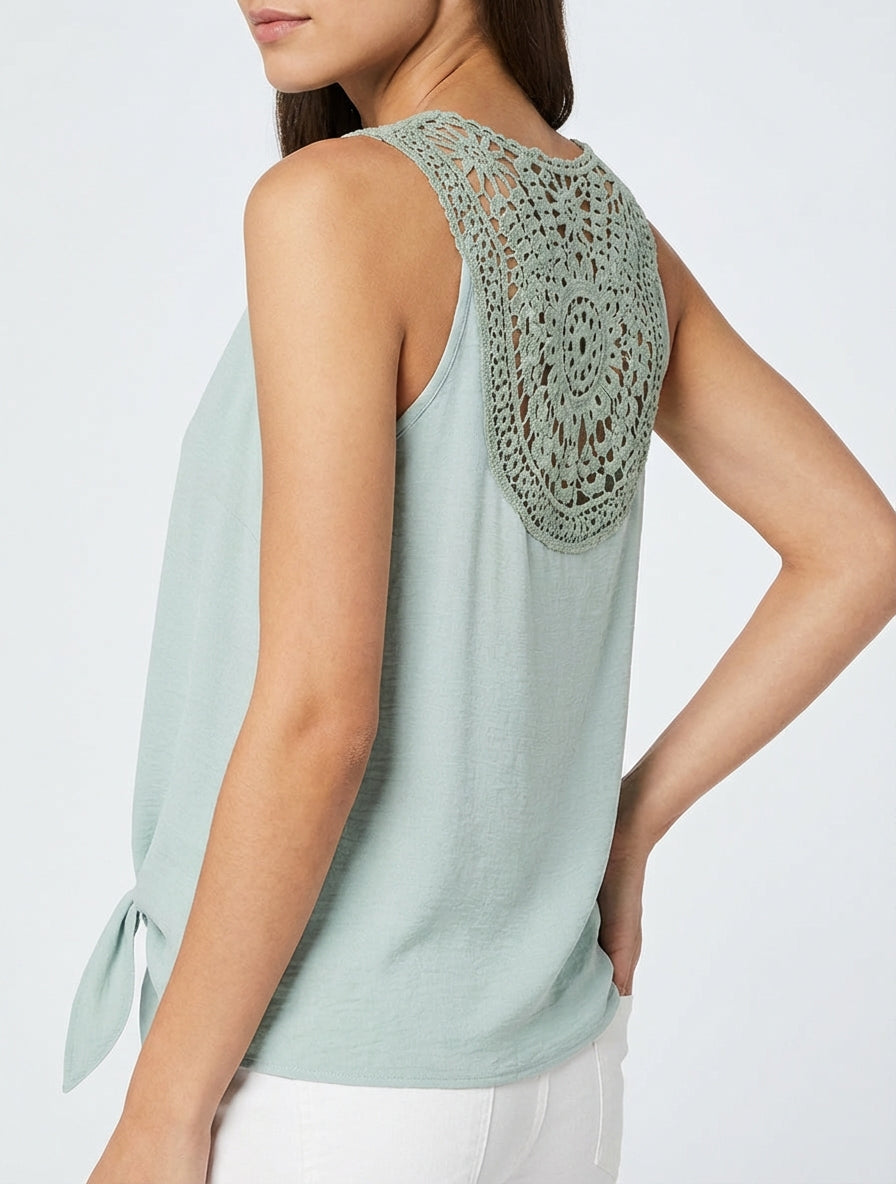 Top fluide col V à bretelles crochet - Vert d&