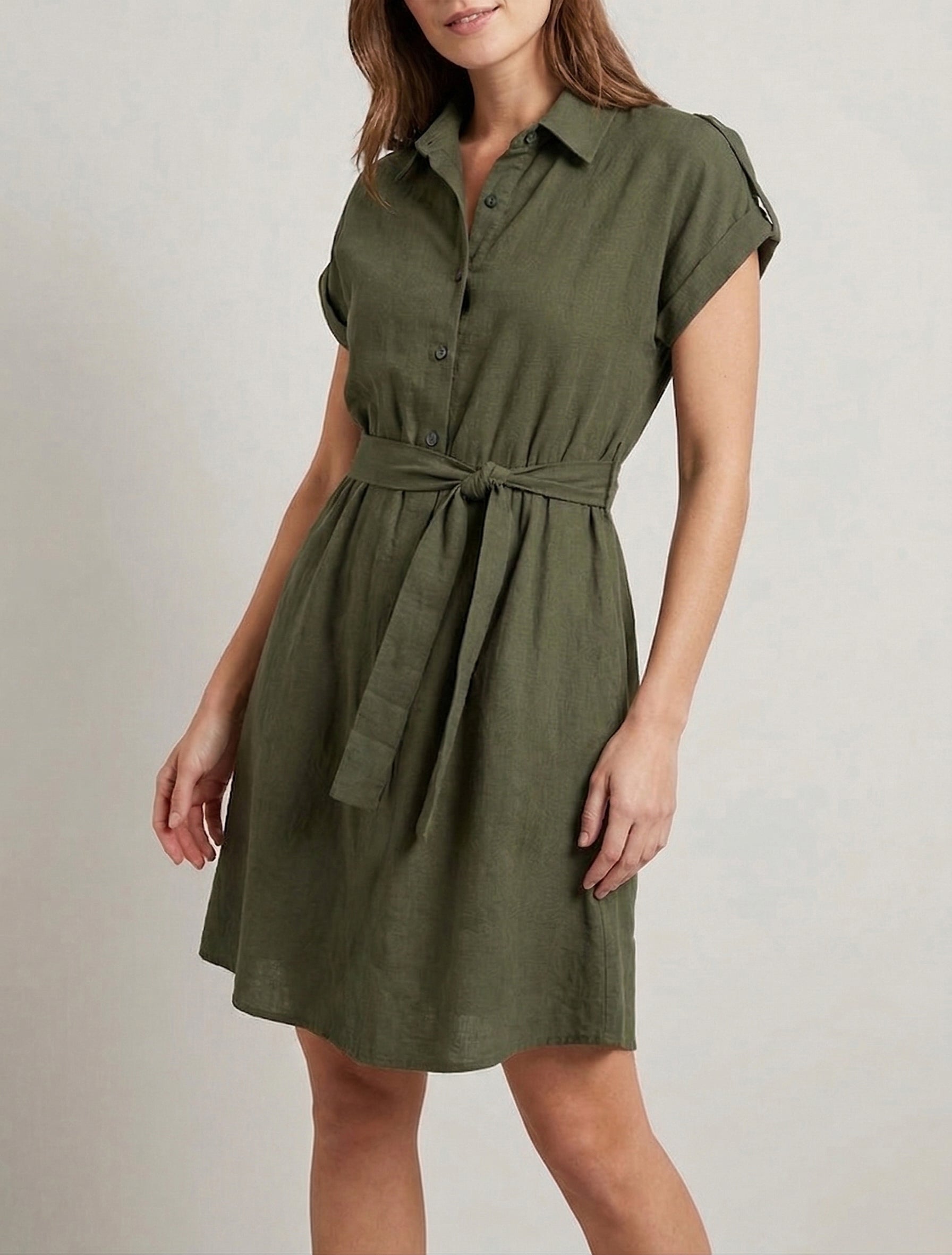 Robe chemise patineuse ceinturée - Kaki