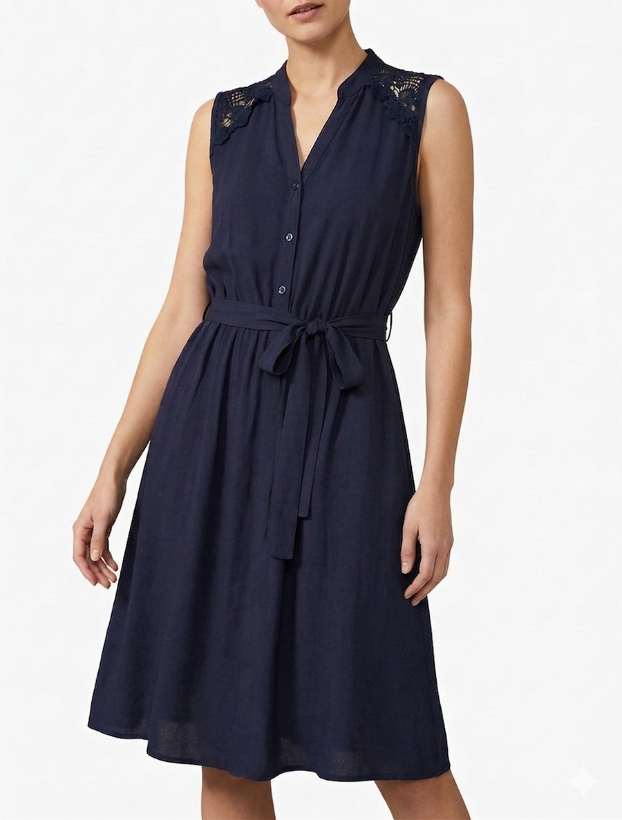 Robe mi-longue patineuse col V - Marine
