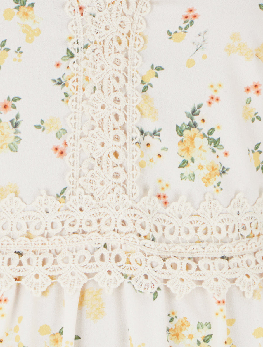 Robe longue imprimé petites fleurs à détail crochet - Jaune - 3