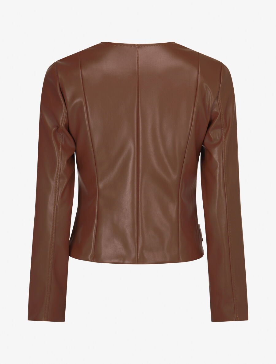 Veste moulante en simili - Marron - 2
