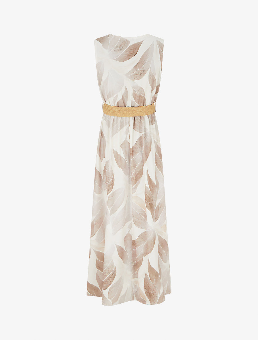 Robe imprimé feuilles à col cache-coeur - Beige - 2