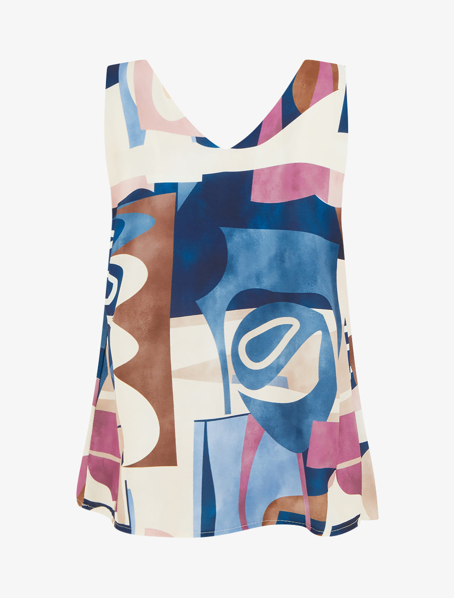 Top droit imprimé graphique à bretelles bijoux - Marine - 2