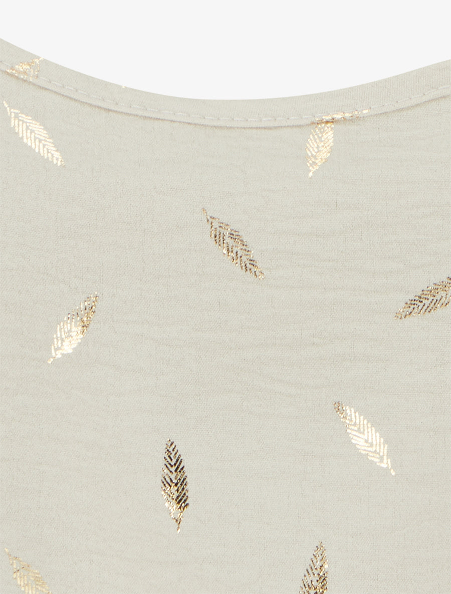 Débardeur à bretelles bijoux et imprimé plume - Beige - 3