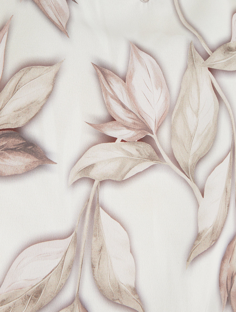 Top boule satiné imprimé feuillages - Beige - 3