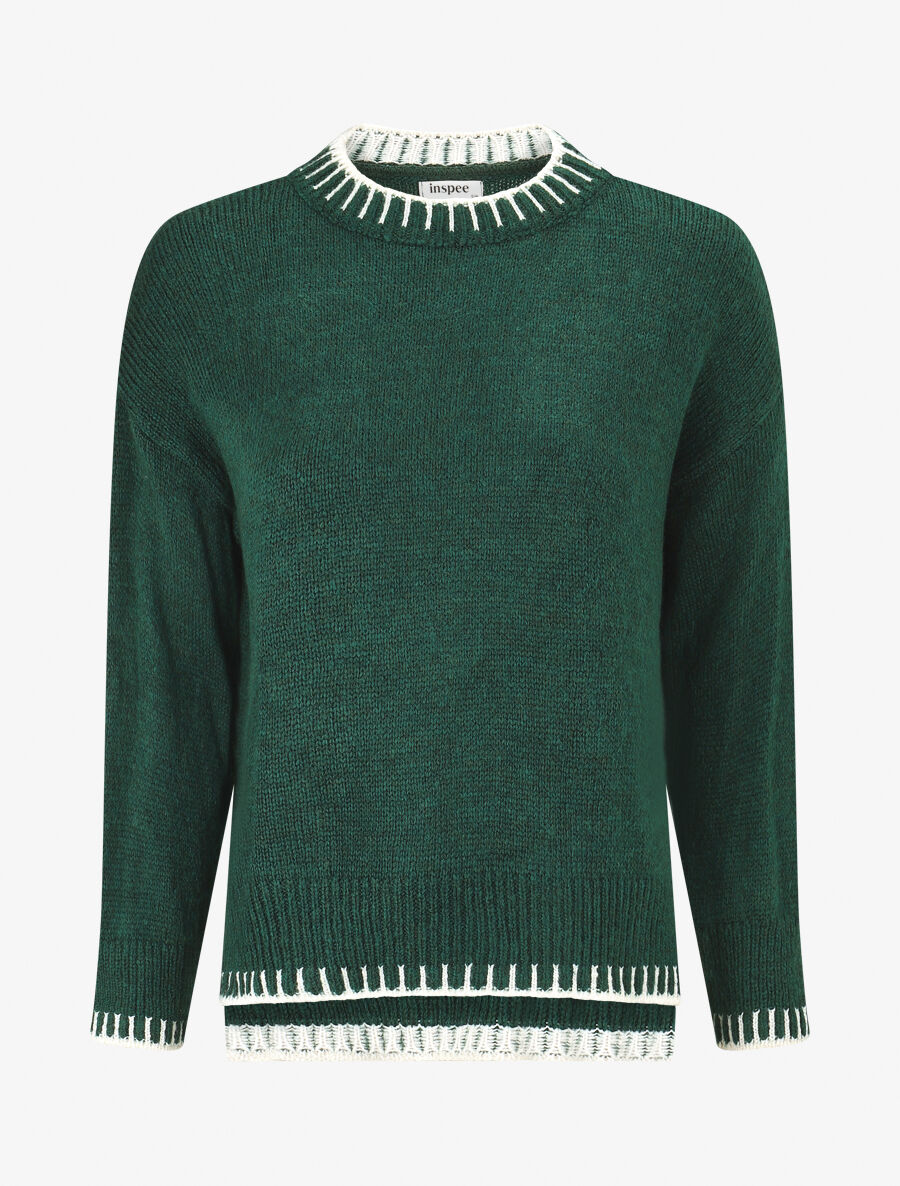 Pull uni asymétrique - Vert sapin - 1