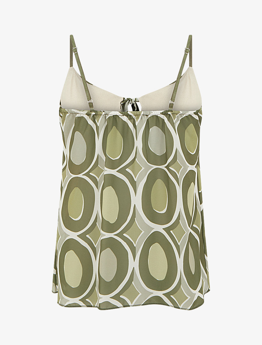 Caraco à col V volanté imprimé graphique - Kaki - 2