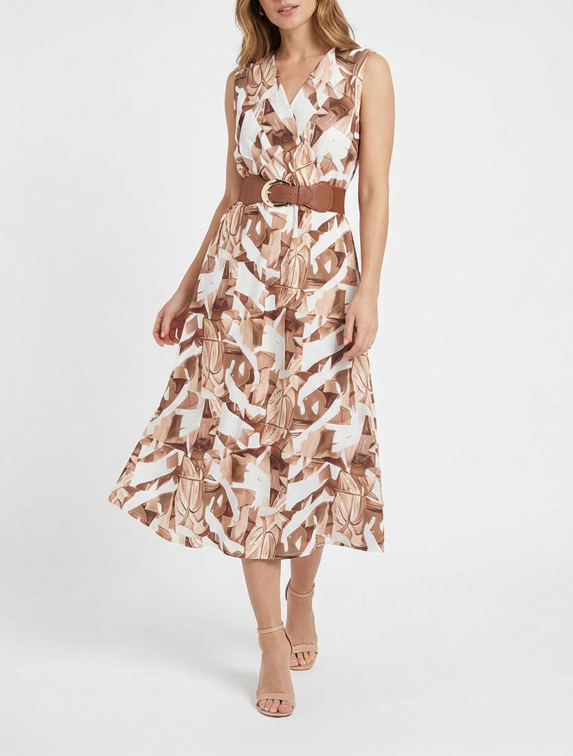 Robe fluide cache-cœur ceinturée - Camel