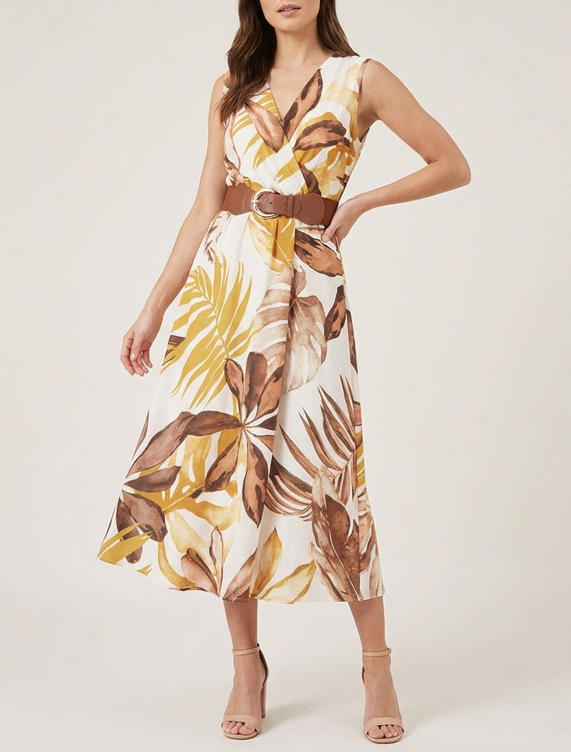 Robe fluide col cache-cœur - Jaune moutarde