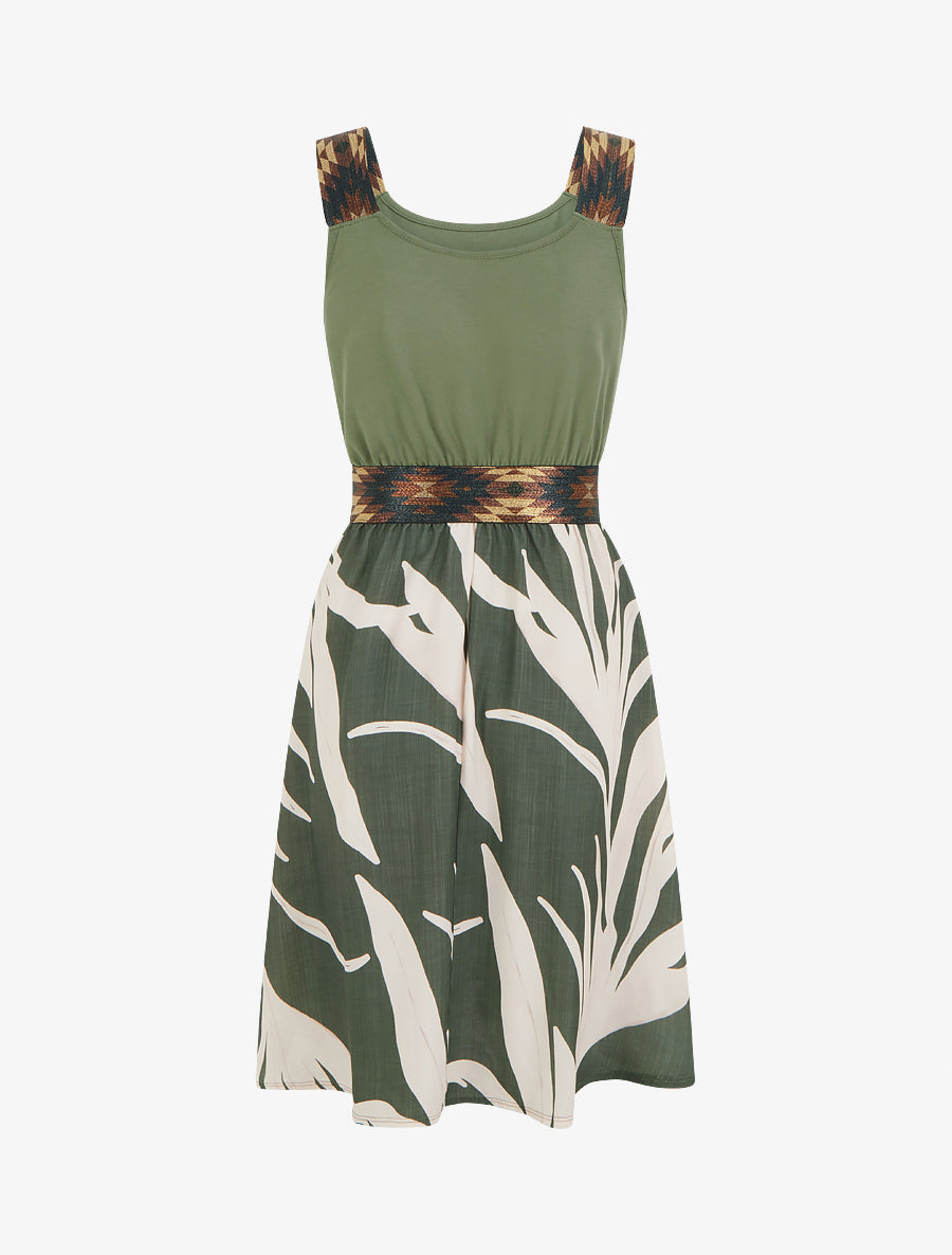 Robe imprimé graphique à taille élastiquée fantaisie - Kaki - 2