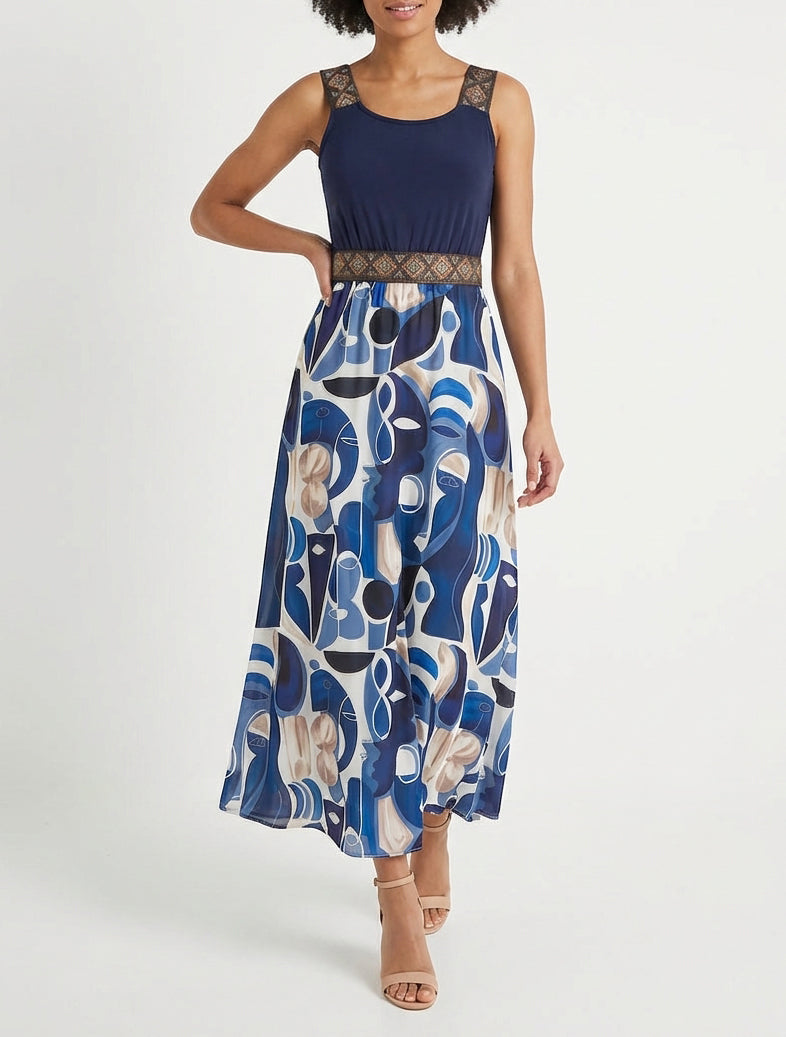 Robe fluide bretelles pailletées - Marine