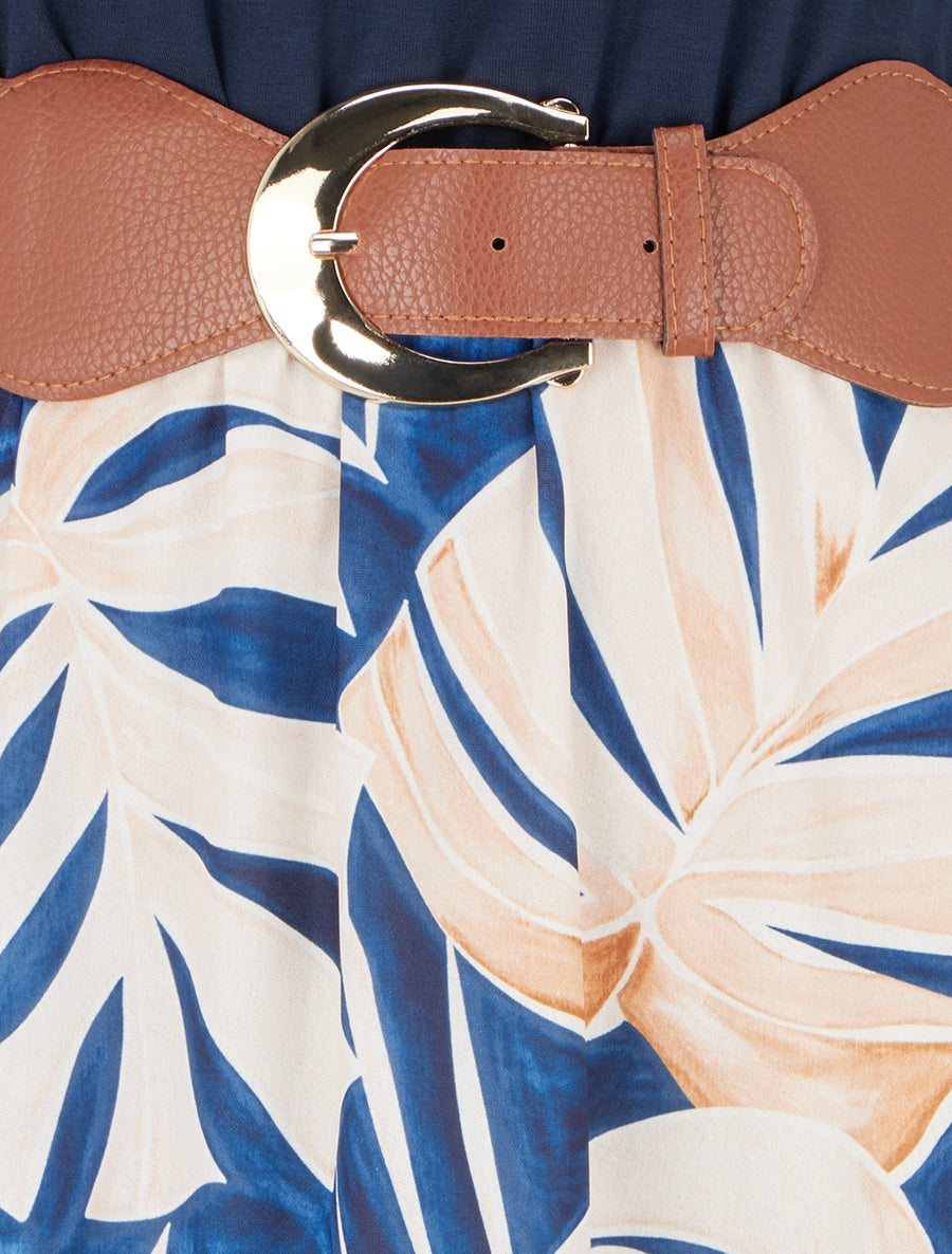 Robe longue imprimé feuillage - Marine - 3