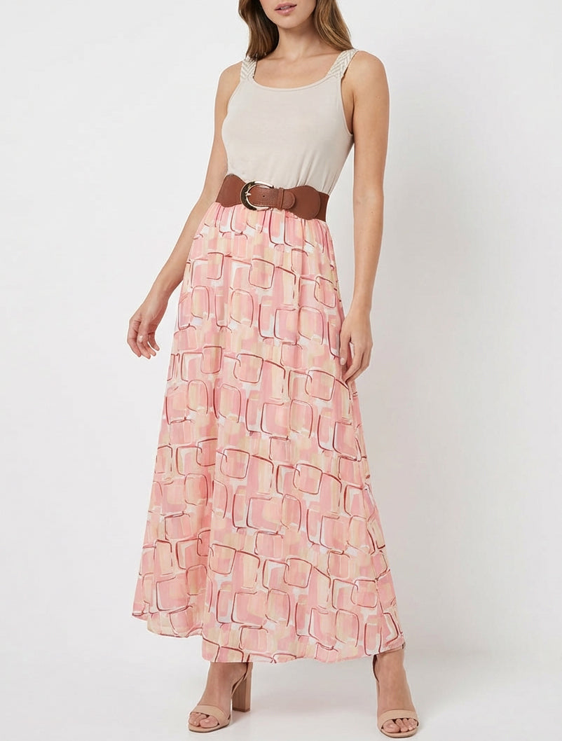 Robe longue taille élastiquée - Rose saumon