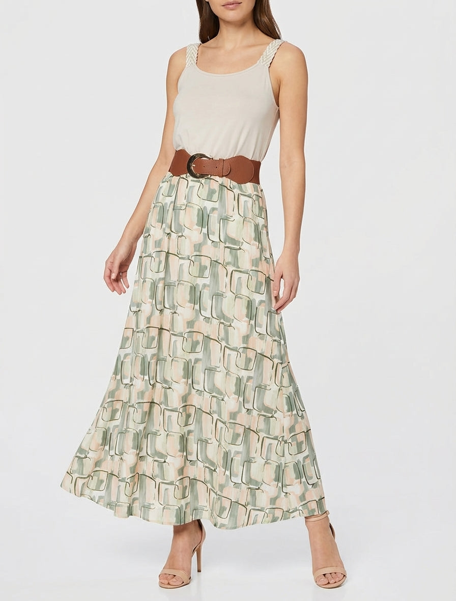 Robe longue taille élastiquée - Kaki