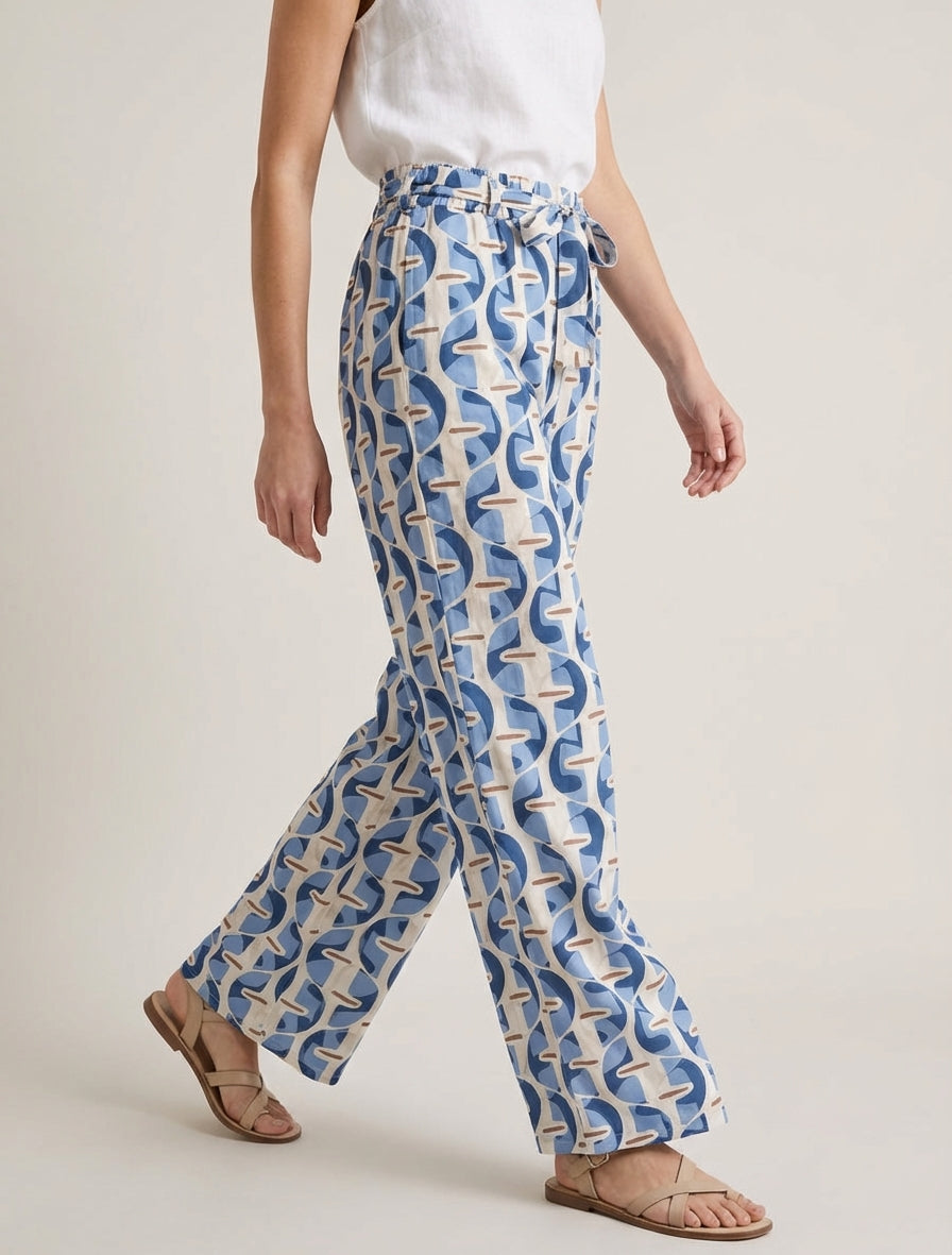 Pantalon fluide taille haute - Bleu ciel